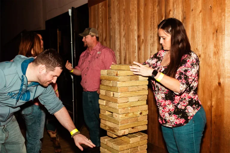 Challenge your friends to a game of Giant Jenga at Stampede's Patio.